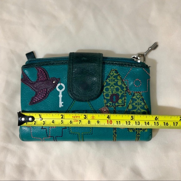 Fossil Leather Wallet - Blue with Birds and Key - Picture 8 of 8